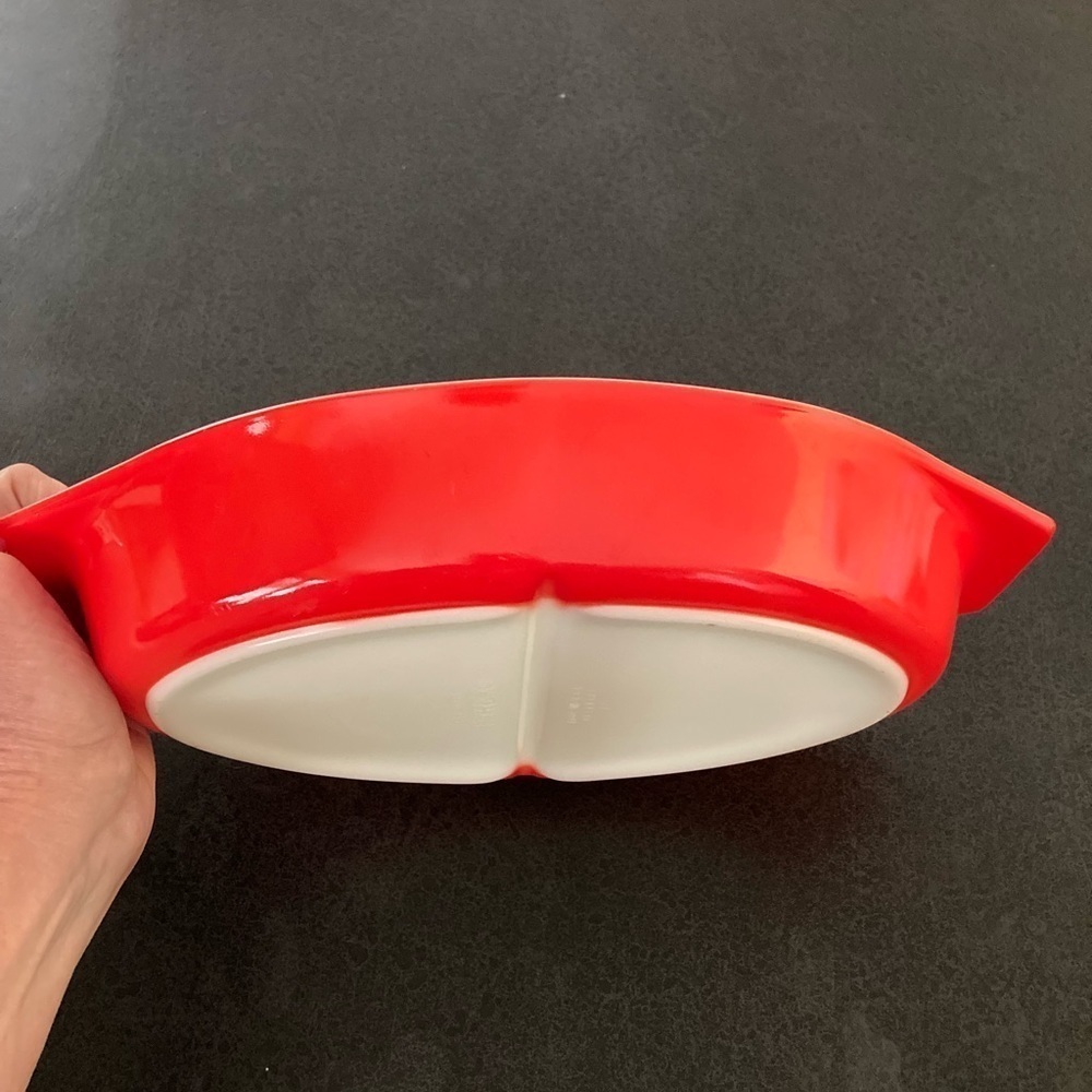 VINTAGE PYREX, Red Divided DISH Casserole, Friendship. #12